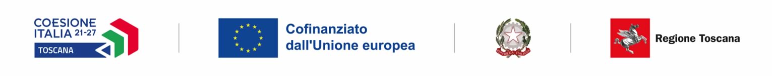 loghi istituzionali: Repubblica Italiana, Regione Toscana, Unione Europea, Coesione Italia 21-27 Toscana